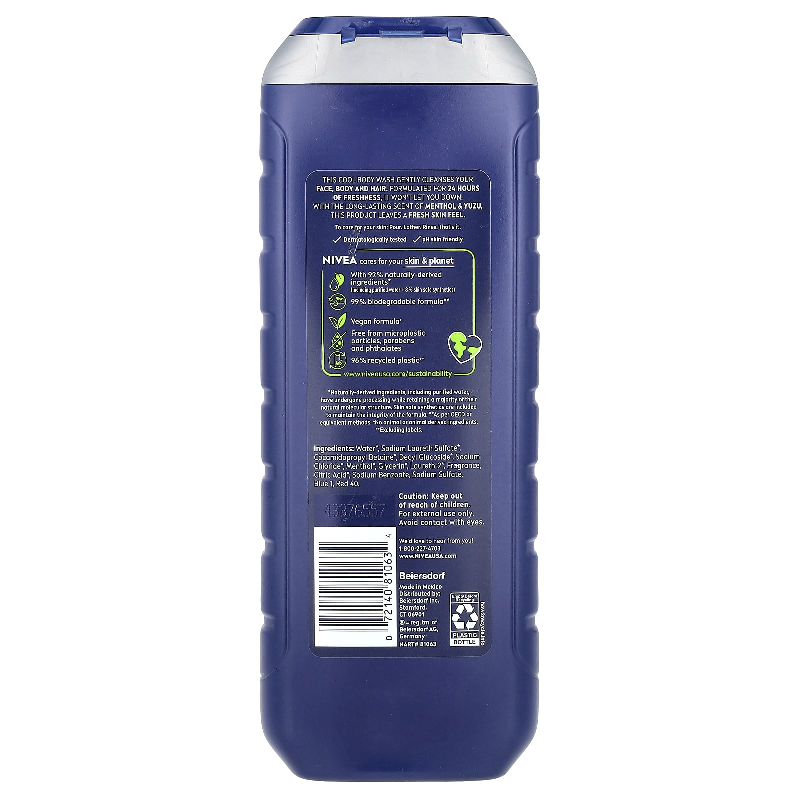 Гель для душа Nivea Men Cool 3 in 1 Menthol & Yuzu, 500 мл — фото 2