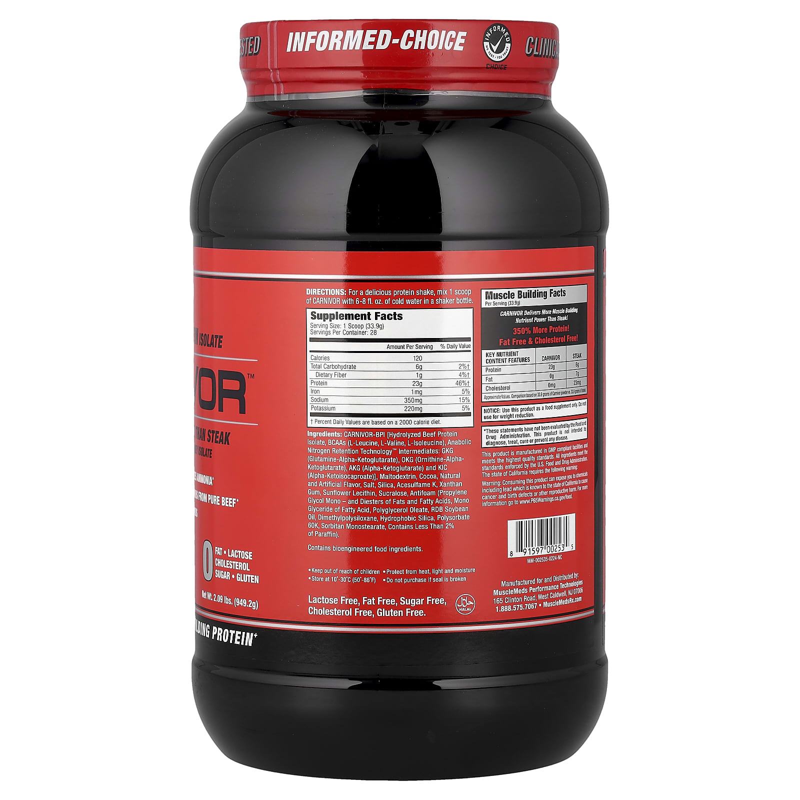 Шоколад MuscleMeds Carnivor™ Hydrolyzed Beef Protein Isolate, 949.2 г — фото 2
