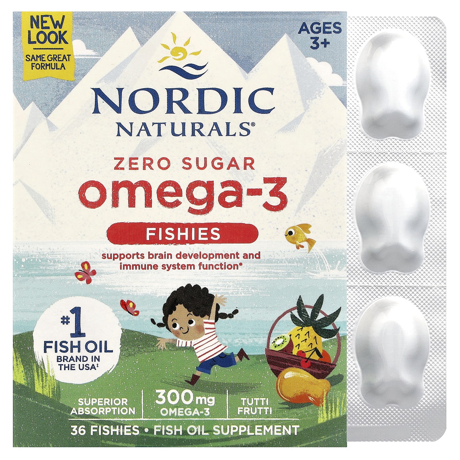 Омега-3 Nordic Naturals Fishies Zero Sugar Ages 3+ Tutti Frutti 36 Fishies, 300 мг