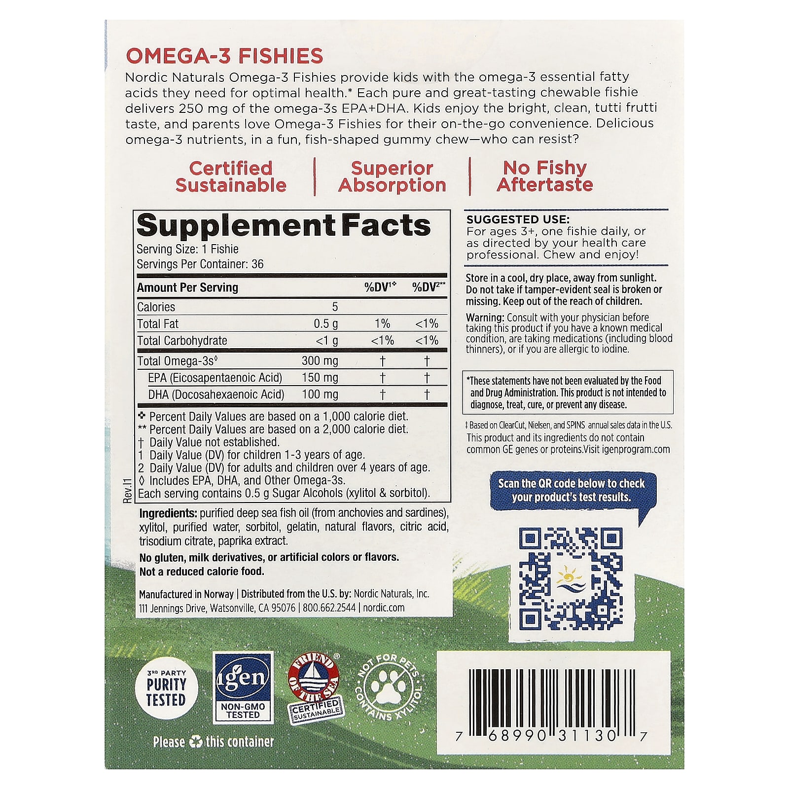 Омега-3 Nordic Naturals Fishies Zero Sugar Ages 3+ Tutti Frutti 36 Fishies, 300 мг — фото 2