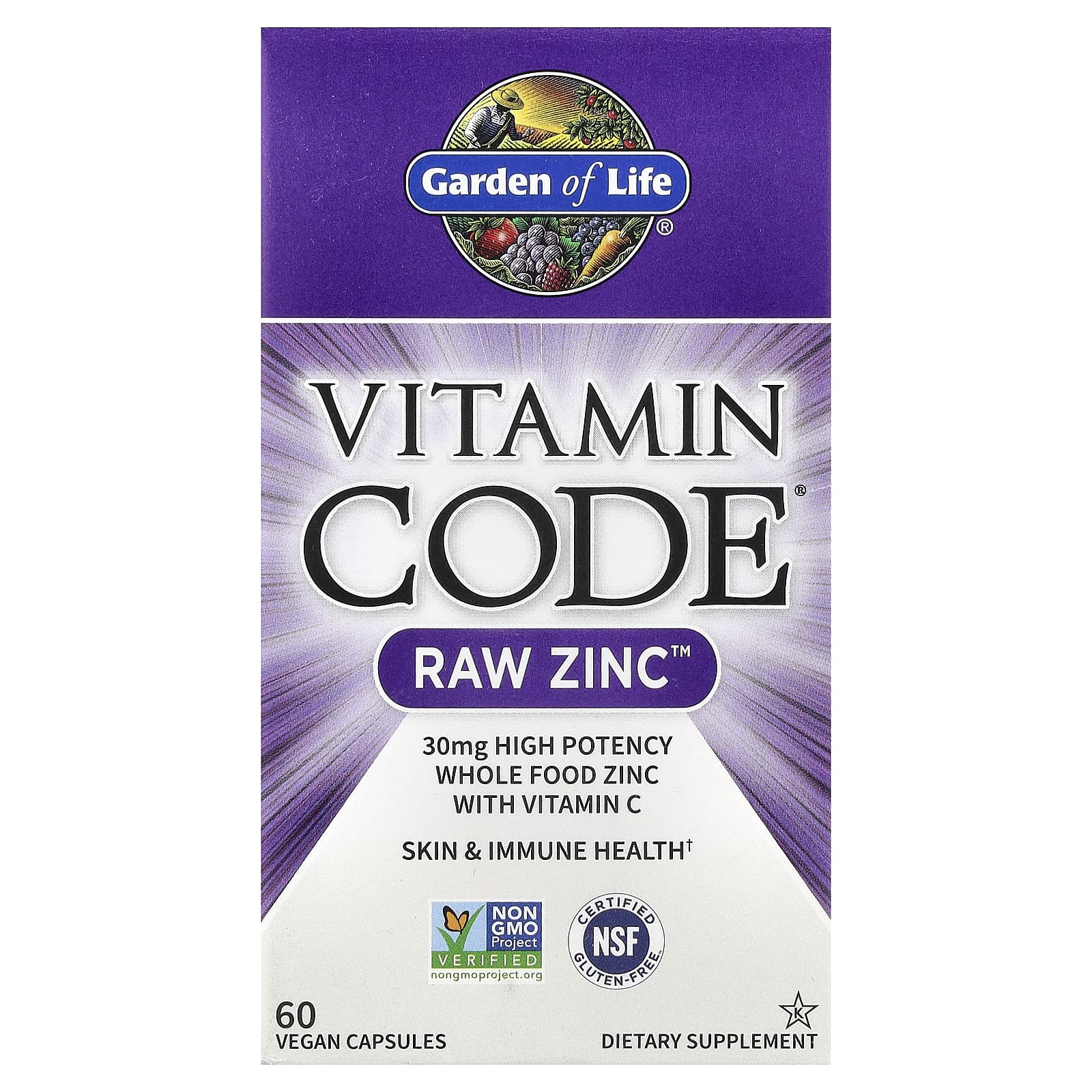 Витамин C Garden of Life Vitamin Code® RAW Zinc™ , 60 растительных капсул — фото 2
