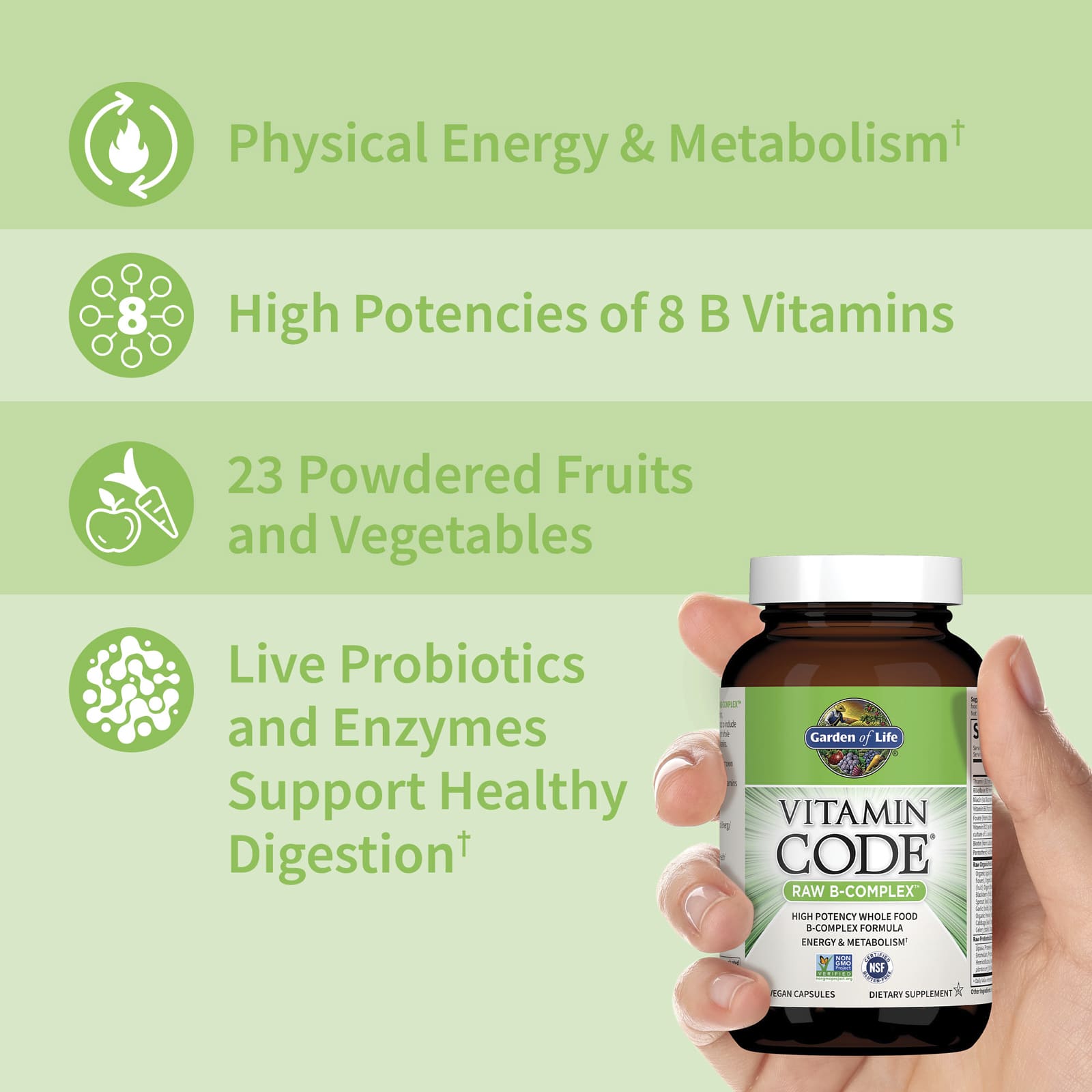 Комплекс витаминов B Garden of Life Vitamin Code® RAW B-Complex™, 120 растительных капсул — фото 6