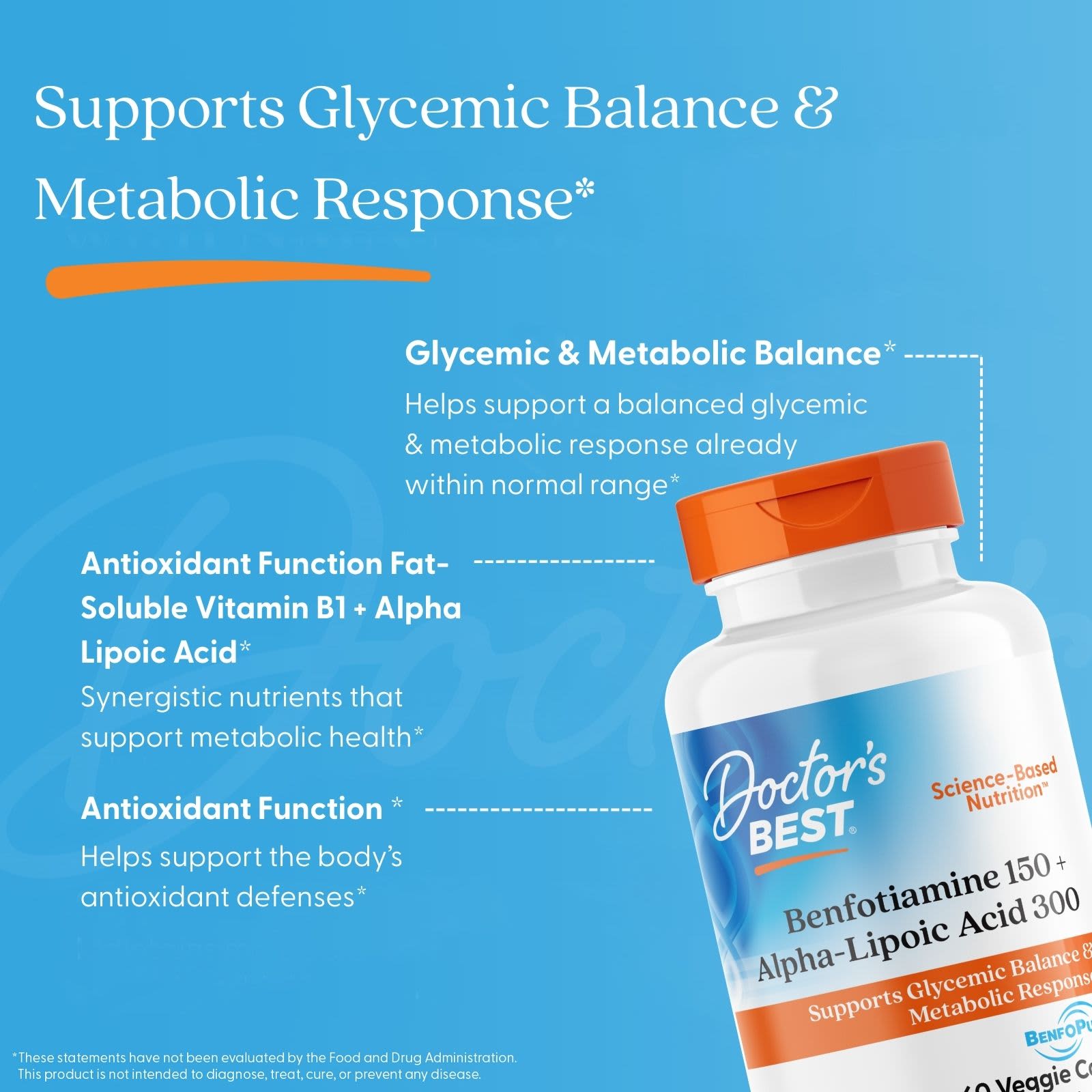 Альфа-липоевая кислота Doctor's Best Benfotiamine 150 + Alpha-Lipoic Acid 300, 60 растительных капсул — фото 5