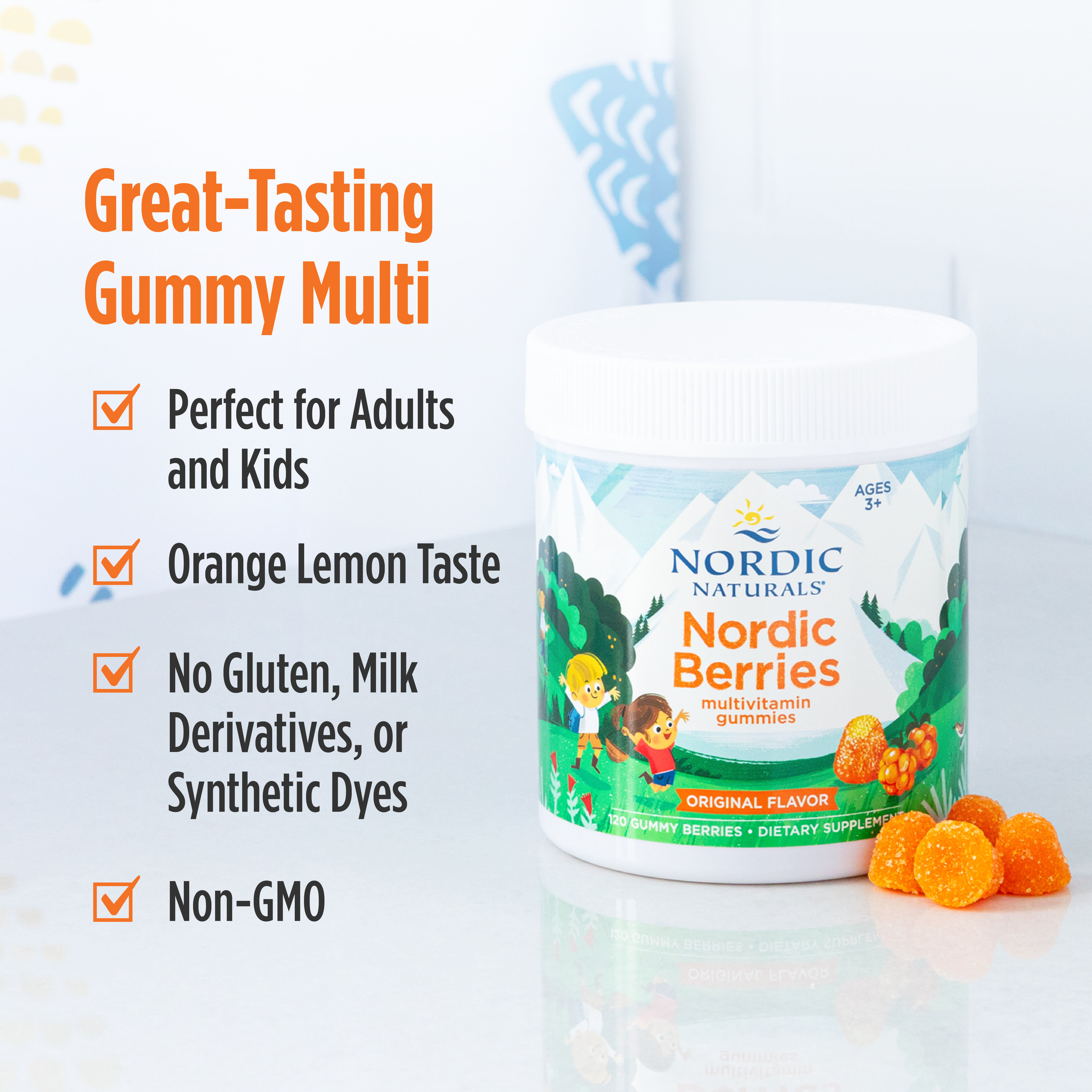 Мультивитамины Nordic Naturals Nordic Berries Gummies Ages 3+ Orange Lemon 200 Gummy Berries, жевательные пастилки — фото 4