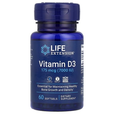 Витамин D3 Life Extension, 175 мкг (7000 МЕ), 60 мягких капсул