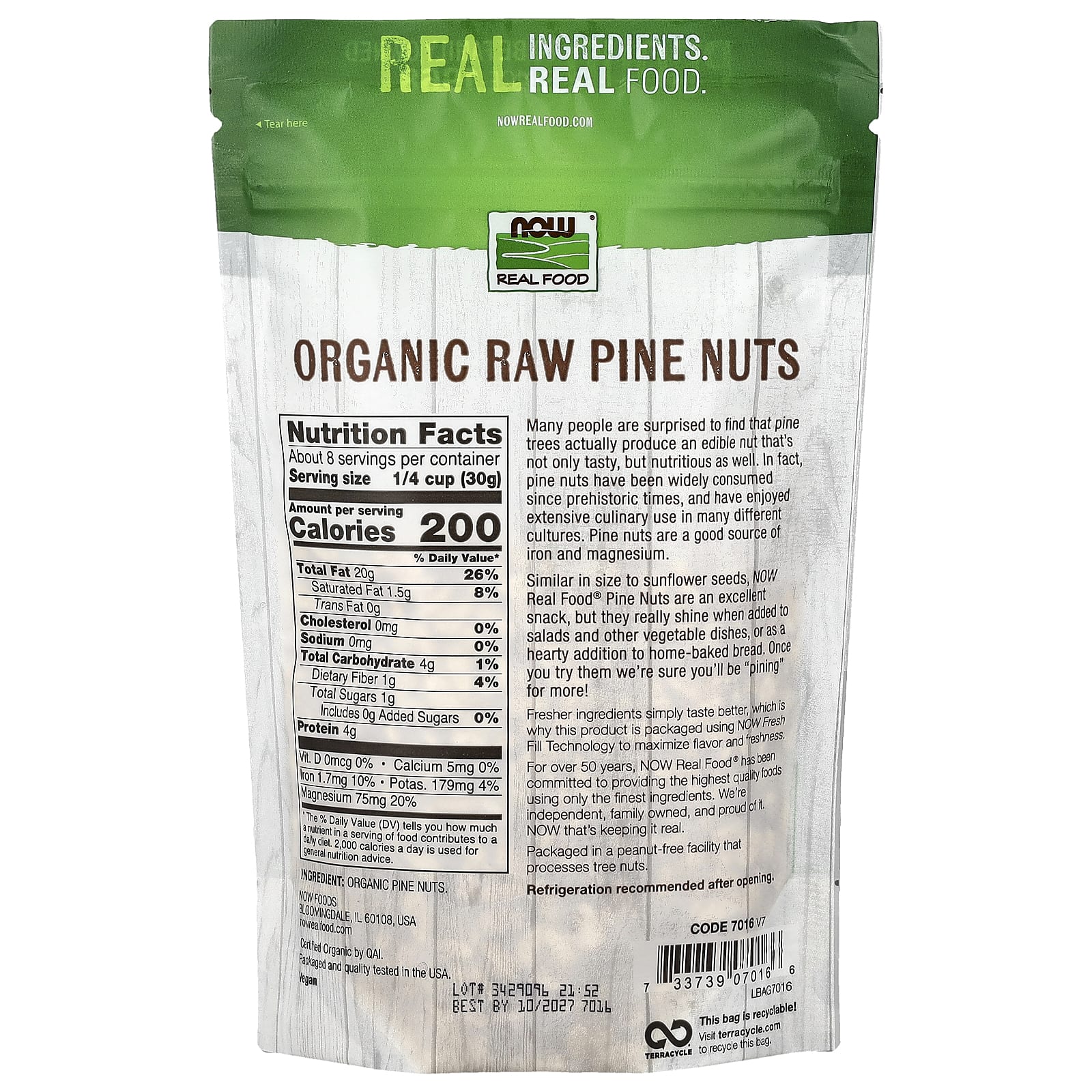 Кедровые орехи NOW Foods Real Food Organic Raw, 227 г — фото 2