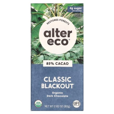Темный шоколад Alter Eco Organic Bar Classic Blackout 85% Cocoa, 80 г, батончик