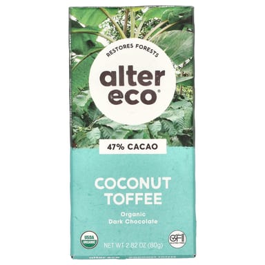 Темный шоколад Alter Eco Organic Bar Coconut Toffee 47% Cacao, 80 г, батончик