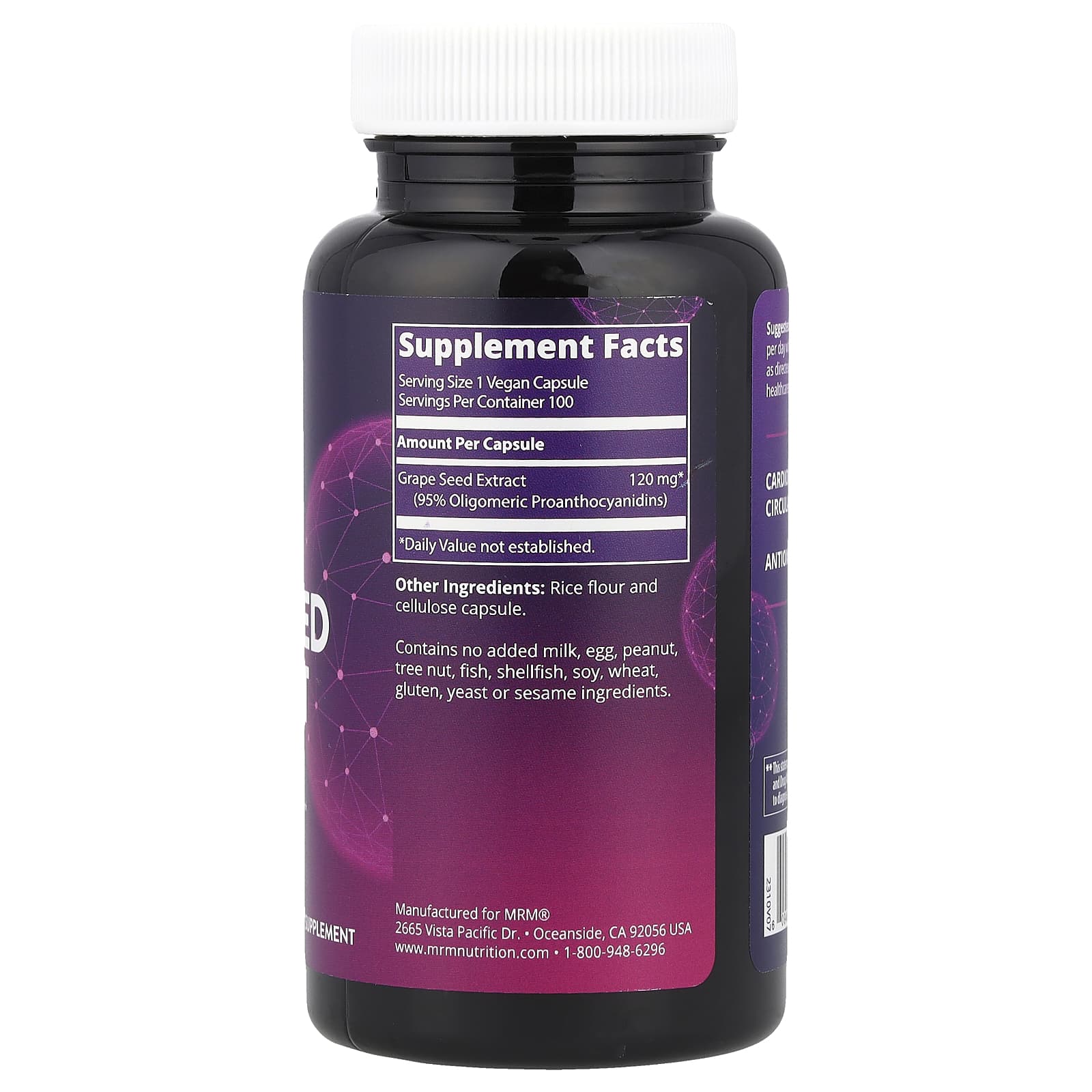 Экстракт виноградных косточек MRM Nutrition, вкус Grape Seed Extract, 120 мг, 100 растительных капсул — фото 2