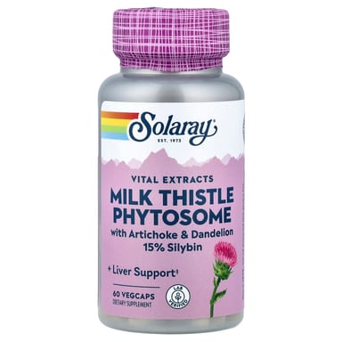 Расторопша Solaray Vital Extracts Phytosome With Artichoke & Dandelion 15% Silybin, 60 растительных капсул