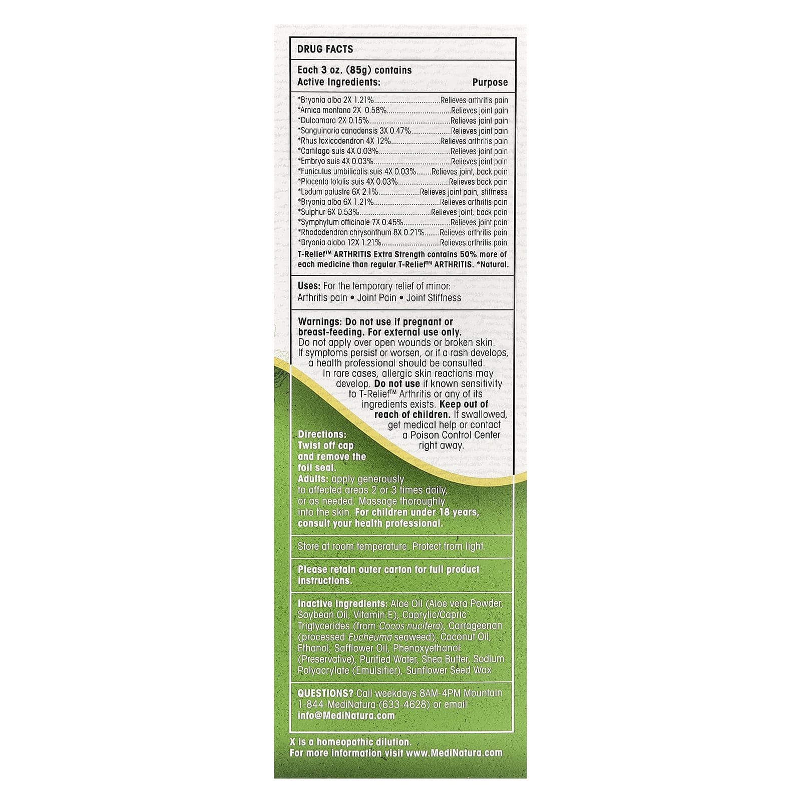 Комплекс MediNatura T-Relief Arnica +12 Arthritis Pain Relief Cream, 85 г, крем — фото 3
