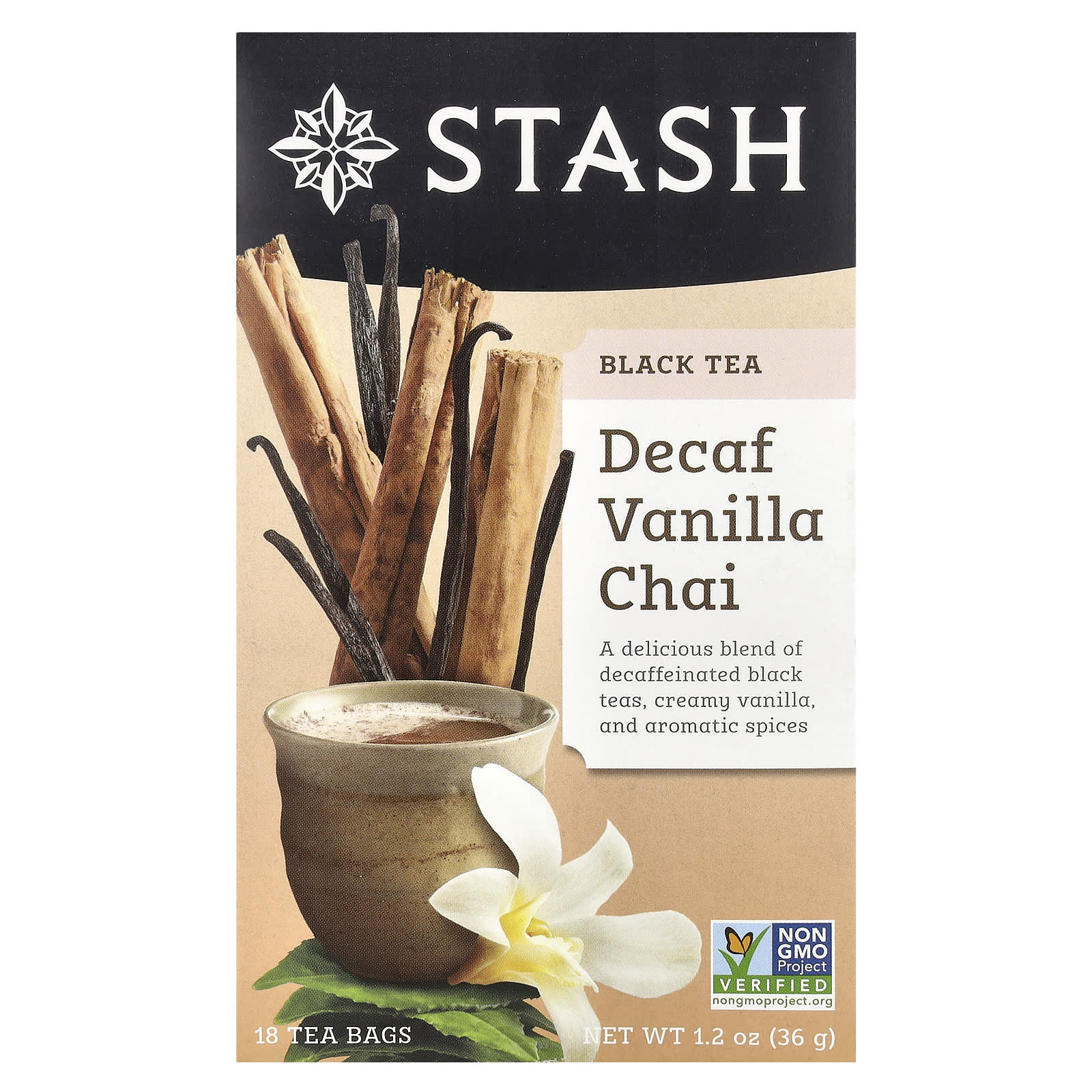 Чай Stash Tea Black Decaf Vanilla Chai, оттенок 18 Tea Bags, 36 г, чайные пакетики — фото 2