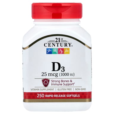 Витамин D3 21st Century 250 Rapid Release, 25 мкг (1000 МЕ), мягкие капсулы