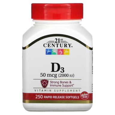 Витамин D3 21st Century 250 Rapid Release, 50 мкг (2000 МЕ), мягкие капсулы