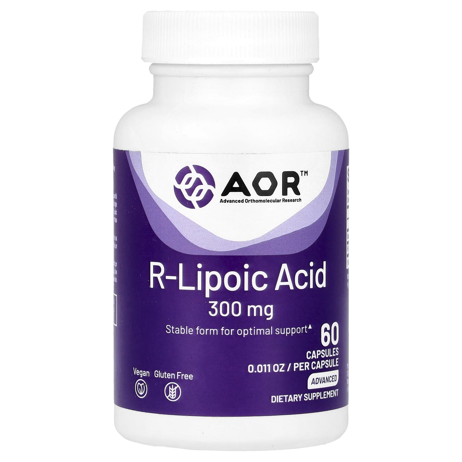 R-липоевая кислота Advanced Orthomolecular Research AOR R-Lipoic Acid, 300 мг, 60 капсул