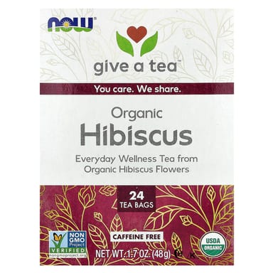 Чай NOW Foods Organic Hibiscus Caffeine Free, 24 чайных пакетика, 48 г, чайные пакетики