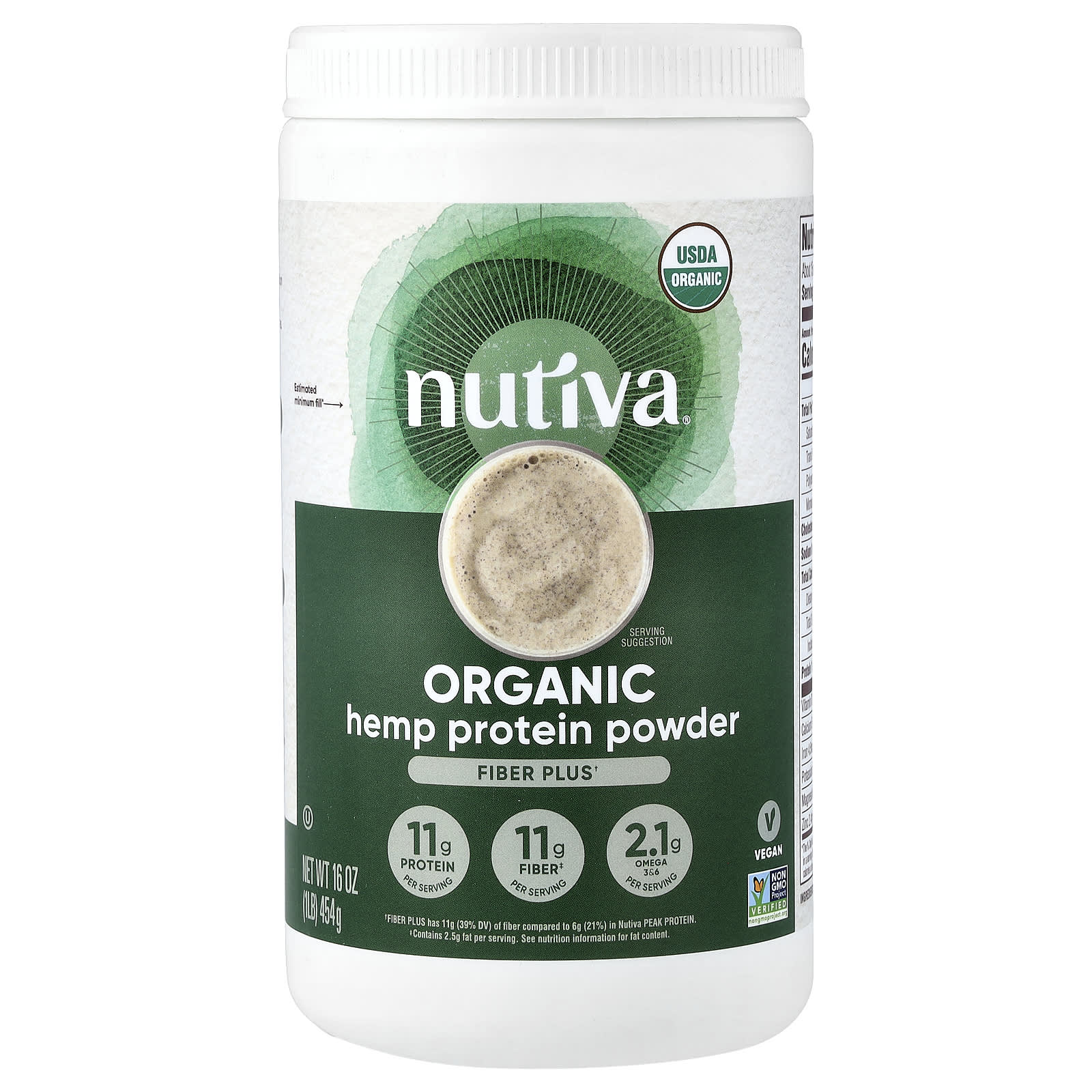 Протеиновый порошок Nutiva Organic Hemp Fiber Plus, 454 г