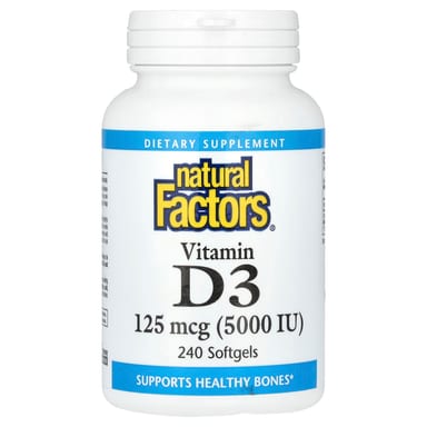 Витамин D3 Natural Factors, 125 мкг (5000 МЕ), 240 мягких капсул