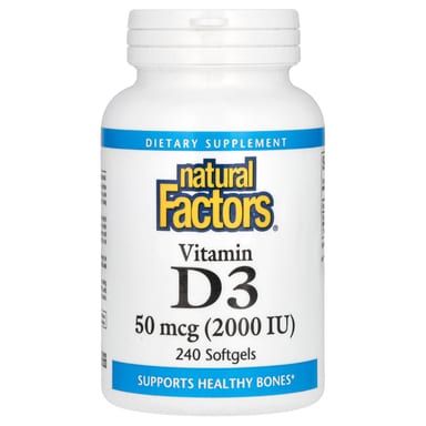 Витамин D3 Natural Factors, 50 мкг (2000 МЕ), 240 мягких капсул