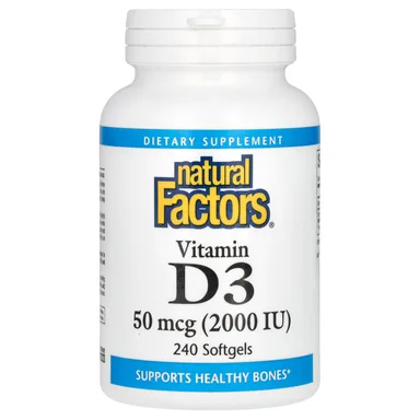 Фото товара: Витамин D3 Natural Factors, 50 мкг (2000 МЕ), 240 мягких капсул