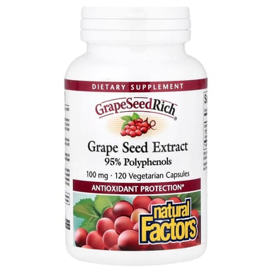 Виноградные косточки Natural Factors GrapeSeedRich® Extract, 100 мг, 120 растительных капсул