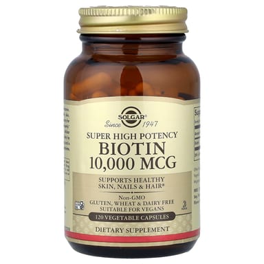 Биотин Solgar Super High Potency, 10000 мкг, 120 растительных капсул