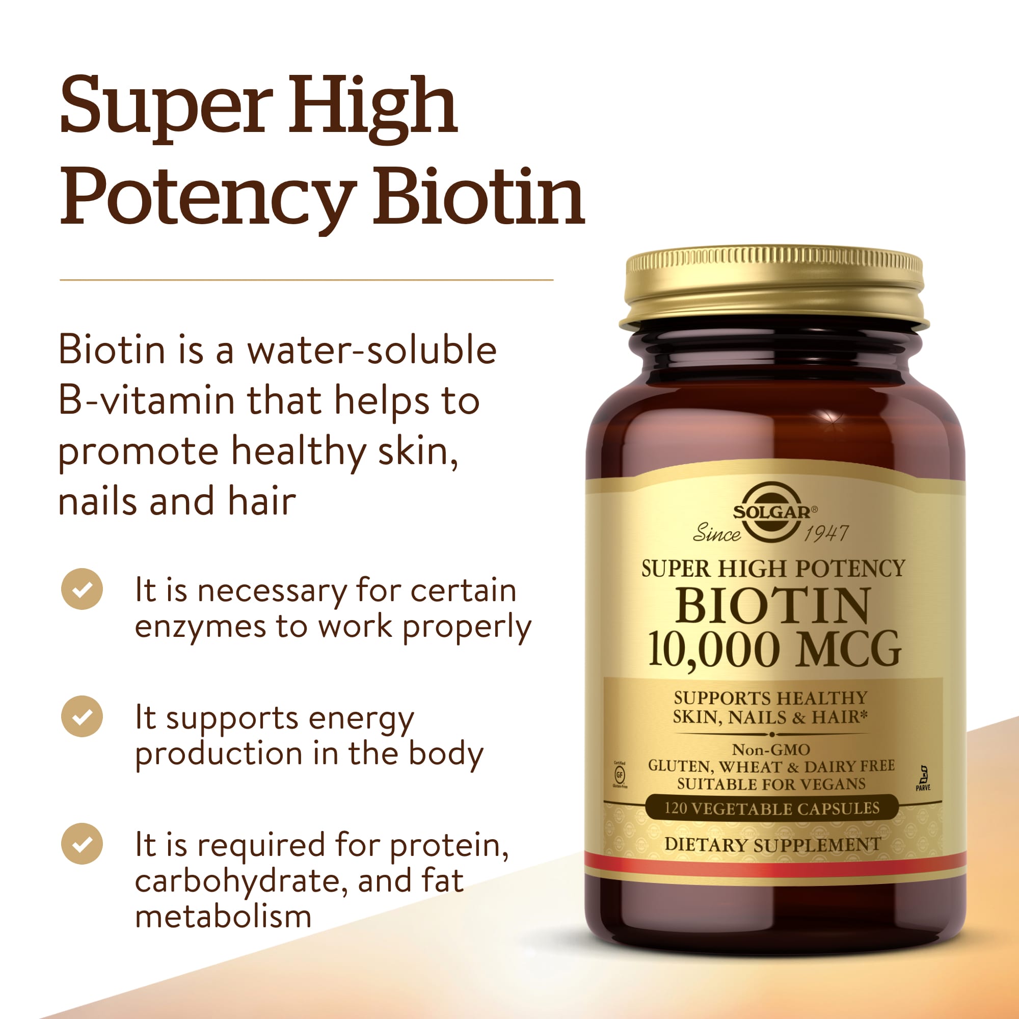 Биотин Solgar Super High Potency, 10000 мкг, 120 растительных капсул — фото 6