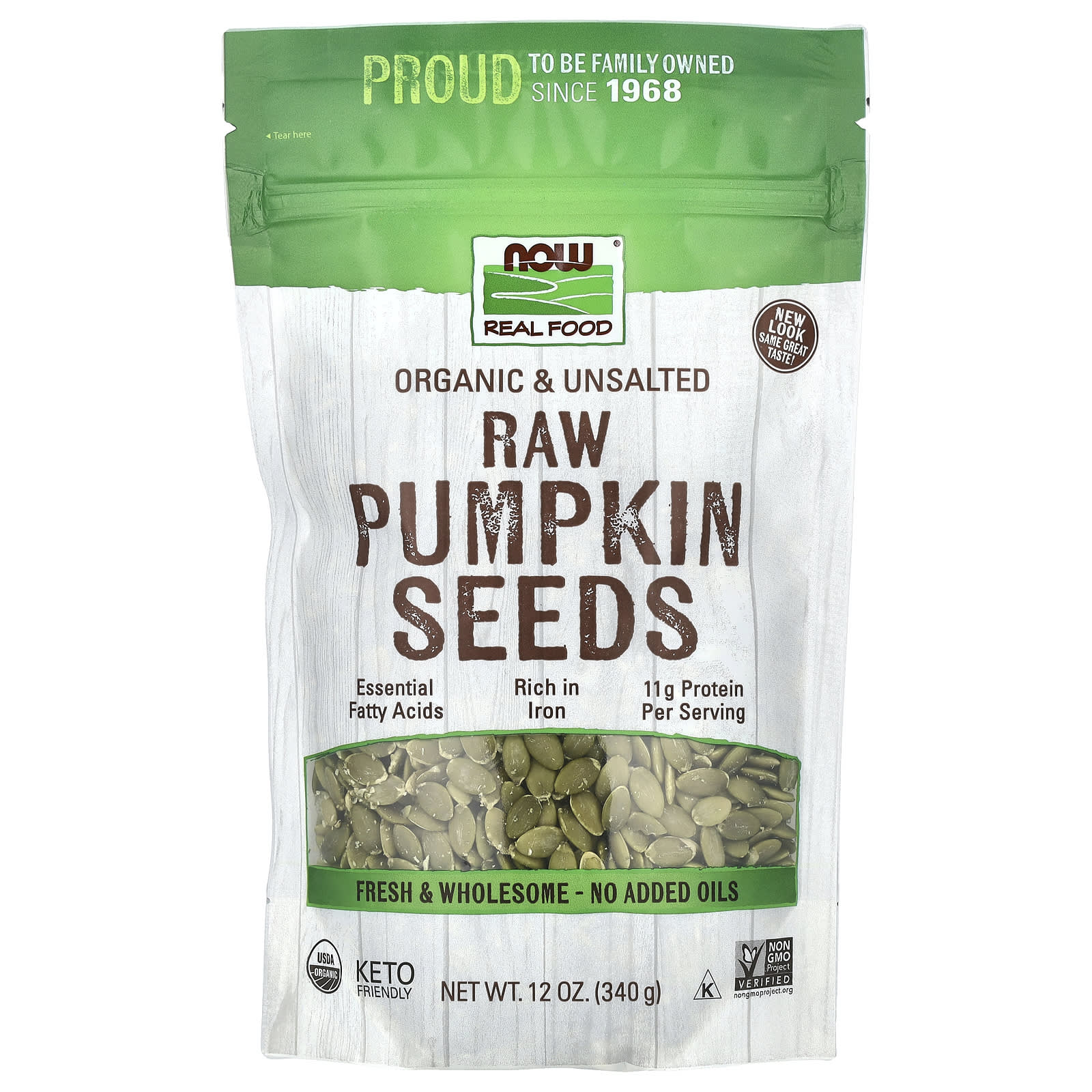 Семена тыквы NOW Foods Organic, оттенок Unsalted, 340 г