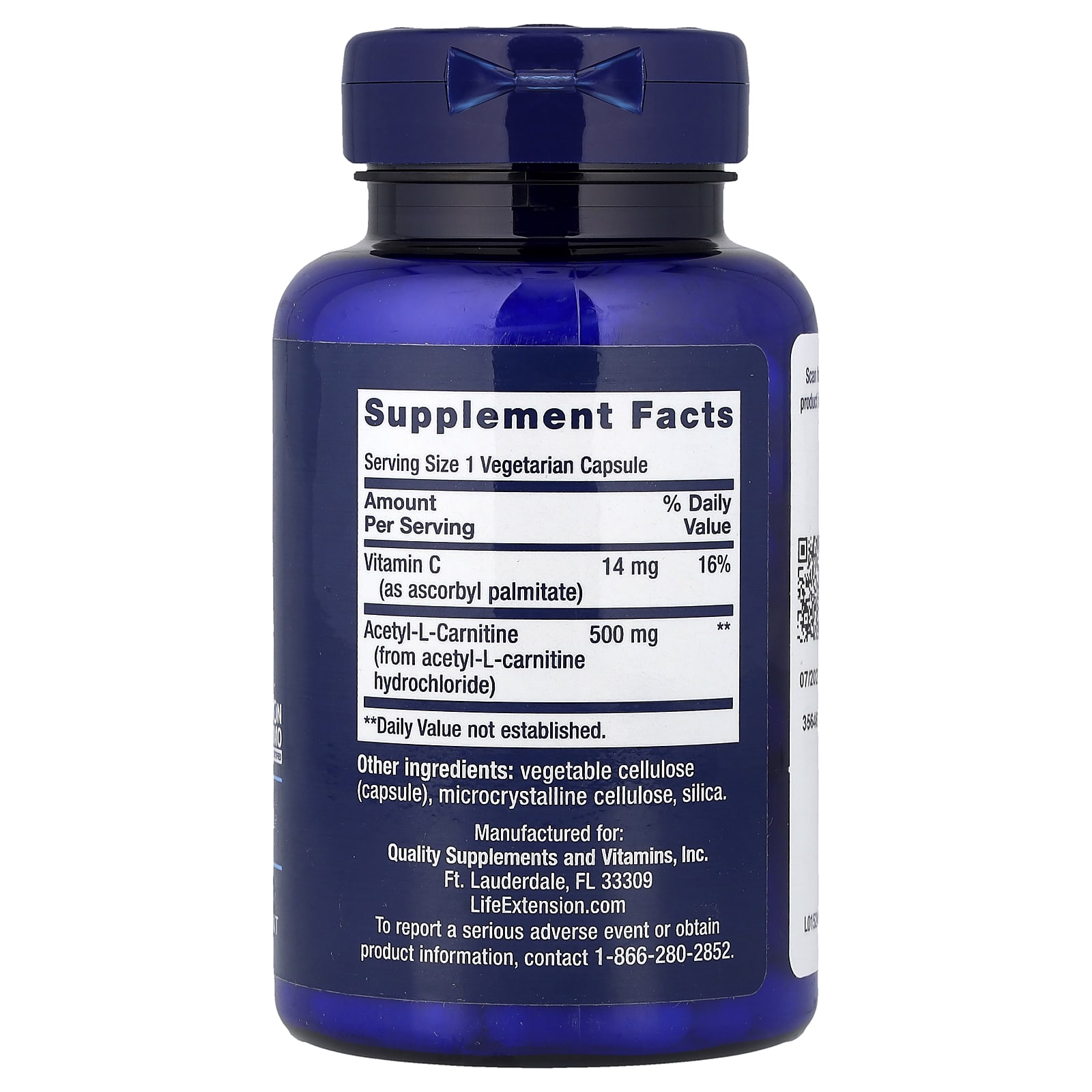 Ацетил-L-карнитин Life Extension Acetyl-L-Carnitine, 100 растительных капсул — фото 2