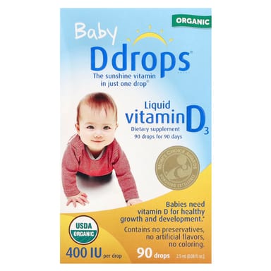 Витамин D3 Ddrops Baby Organic Liquid, оттенок 90 Drops, 10 мкг (400 МЕ), 2.5 мл, жидкая форма