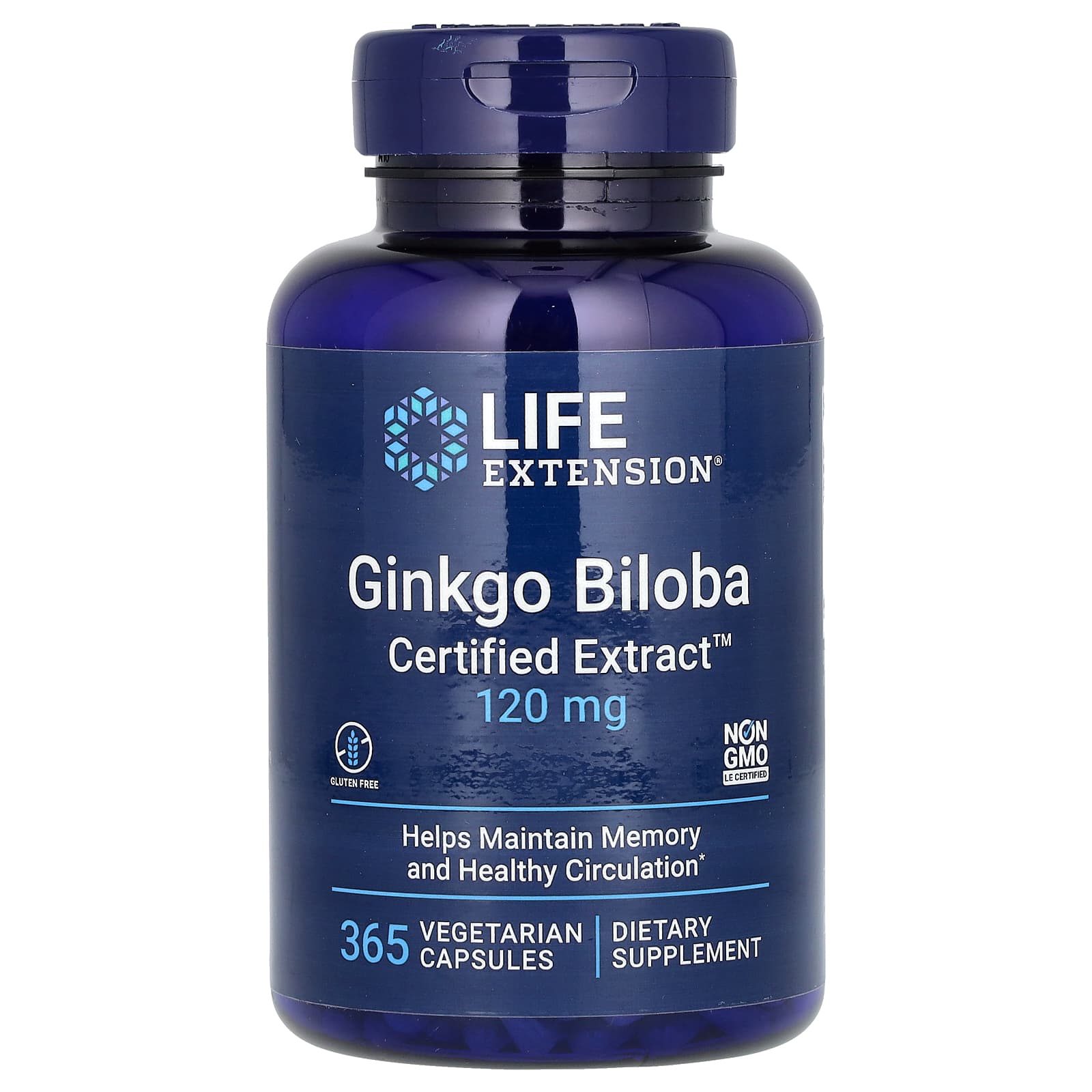 Гинкго билоба Life Extension Certified Extract, 120 мг, 365 растительных капсул
