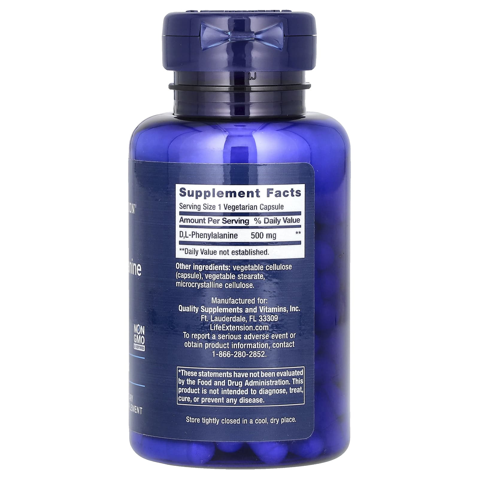L-фенилаланин Life Extension D L-Phenylalanine, 500 мг, 100 растительных капсул — фото 2