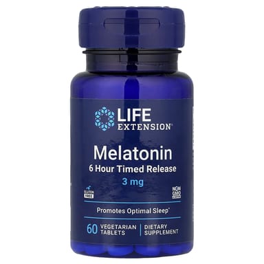 Мелатонин Life Extension 6 Hour Timed Release, 3 мг, 60 растительных таблеток
