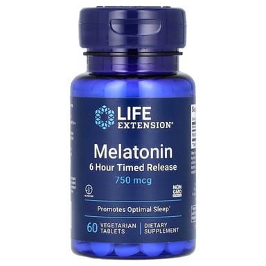 Мелатонин Life Extension 6 Hour Timed Release, 750 мкг, 60 растительных таблеток