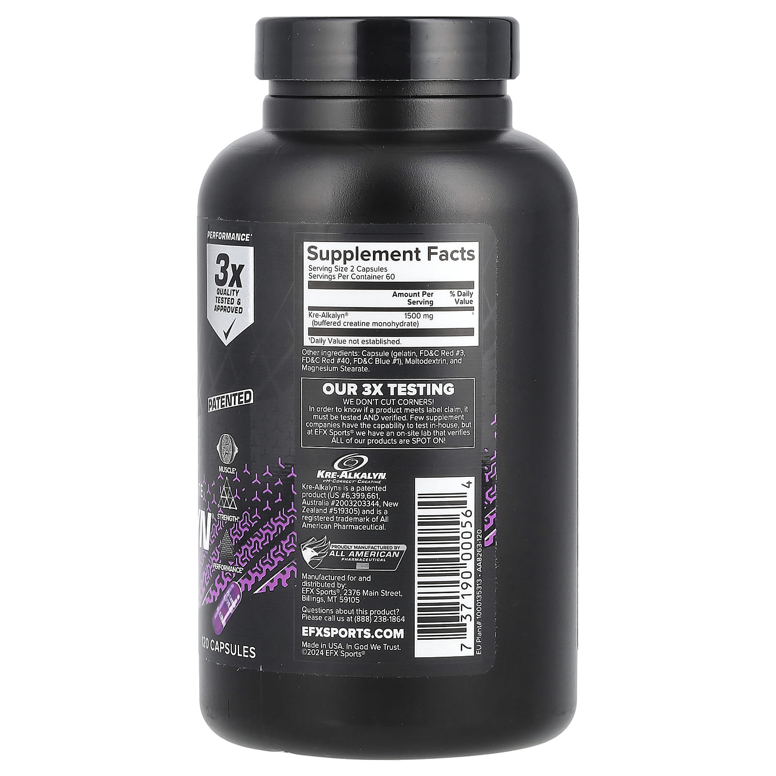 Буферизованный креатин Kre-Alkalyn EFX Sports Kre-Alkalyn® EFX, 750 мг, 120 капсул — фото 2