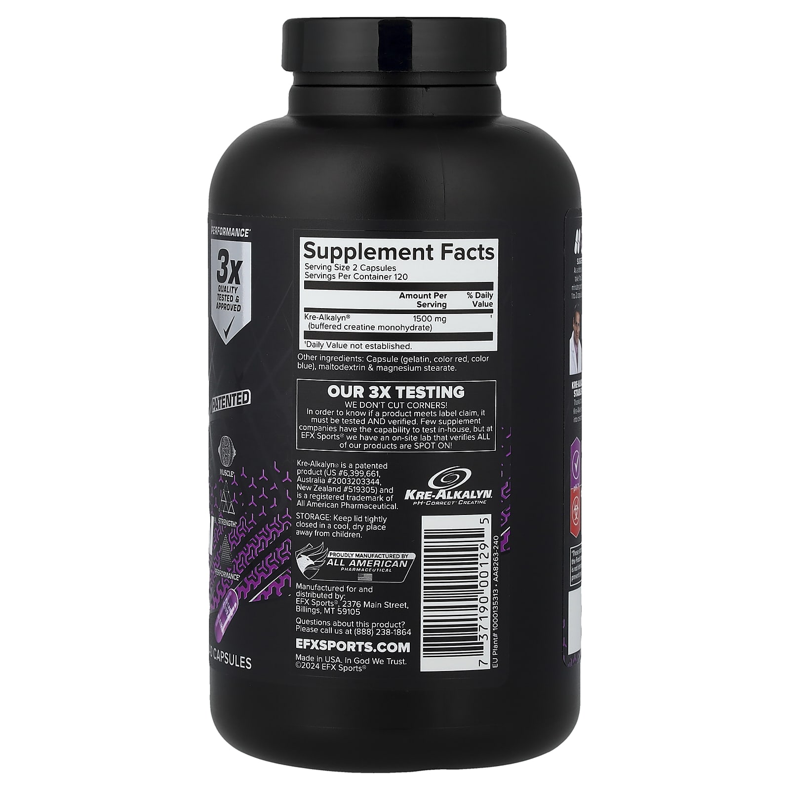 Буферизованный креатин Kre-Alkalyn EFX Sports Kre-Alkalyn® EFX, 750 мг, 240 капсул — фото 2