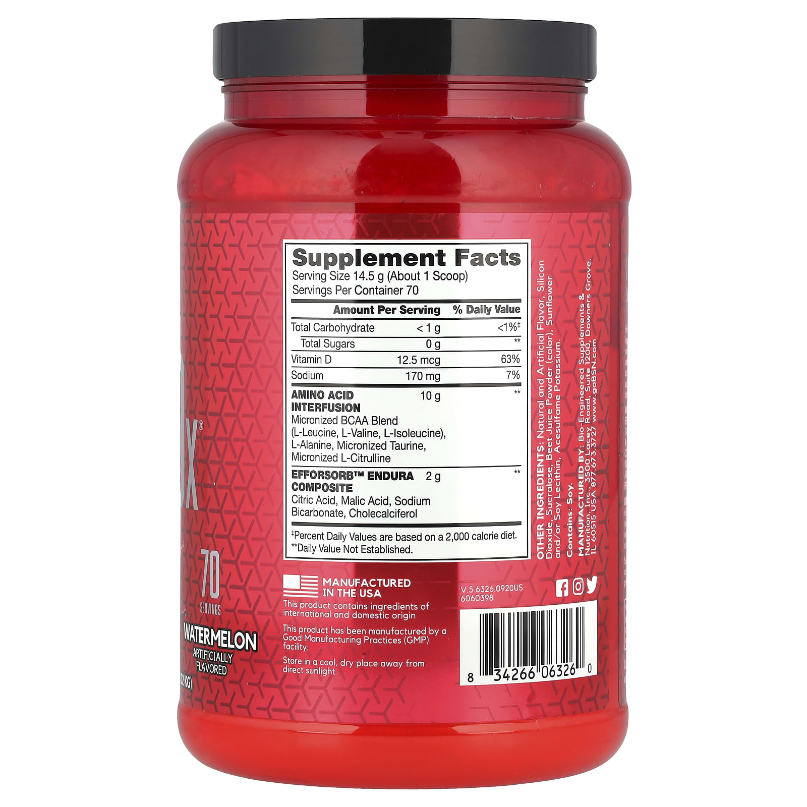 Аминокислотный комплекс AminoX BSN® Endurance & Recovery, оттенок Watermelon, 1.02 кг — фото 2