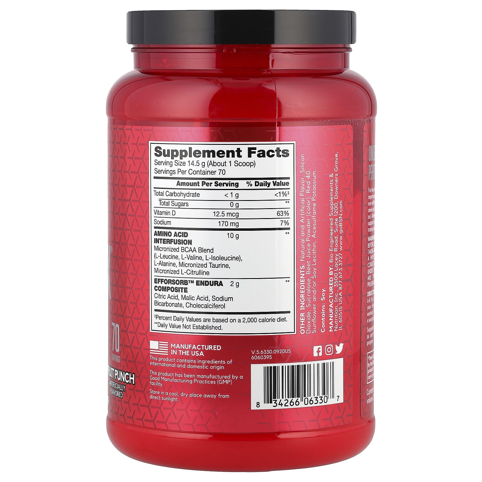Аминокислотный комплекс AminoX BSN® Endurance & Recovery, вкус Fruit Punch, 1.02 кг — фото 2