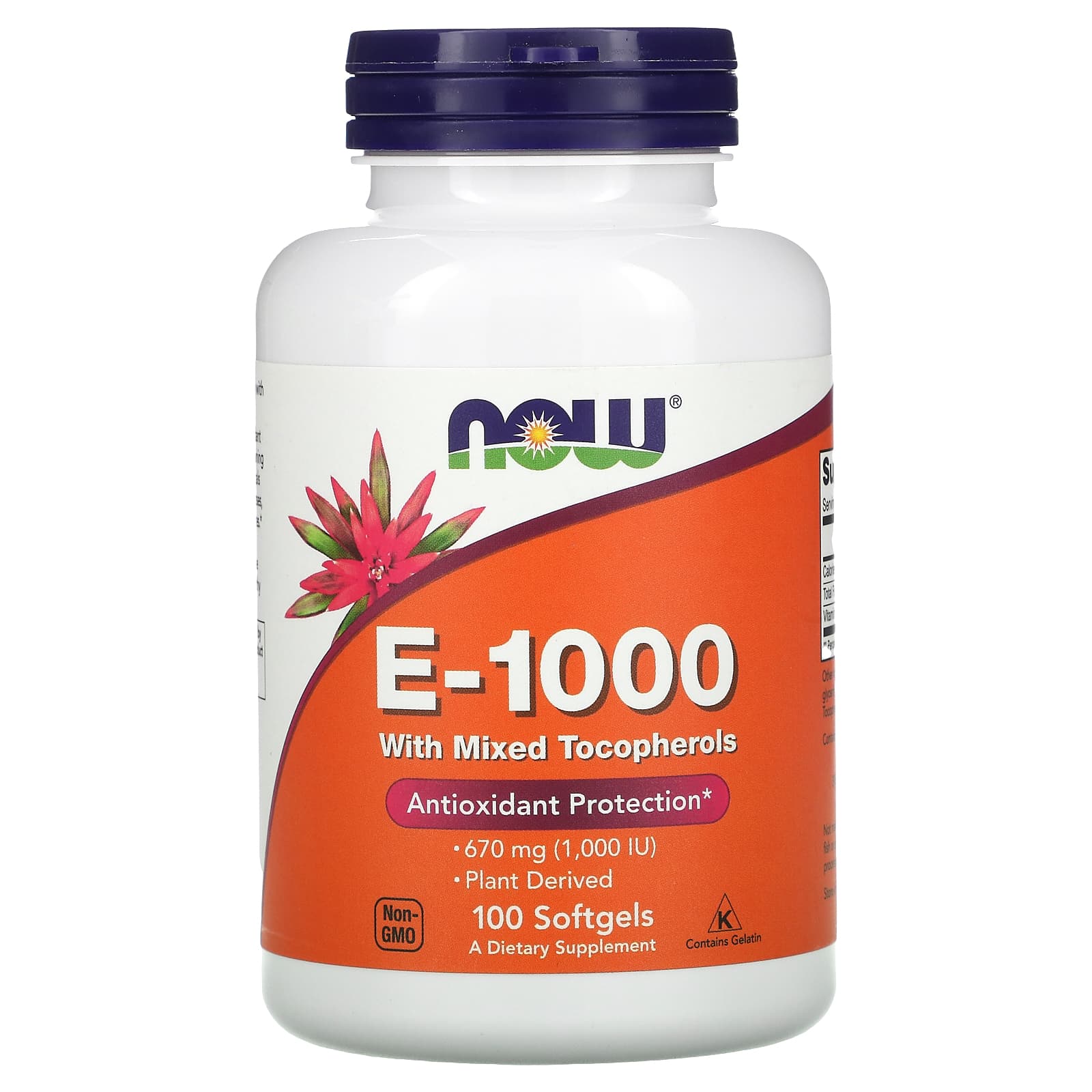 Смешанные токоферолы (витамин E) NOW Foods E-1000, 1000 МЕ, 670 мг, 100 мягких капсул
