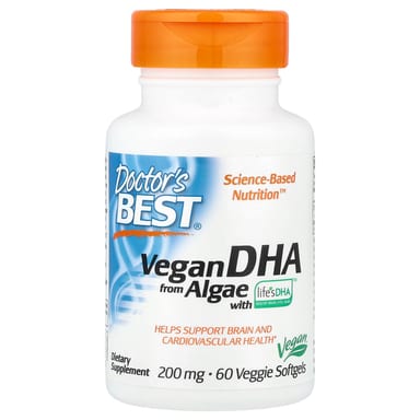 DHA Doctor's Best Vegan from Algae with Life's™ 60 Veggie, 200 мг, мягкие капсулы