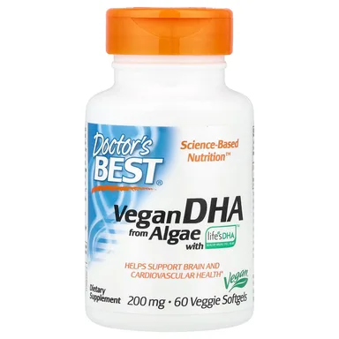 Фото товара: DHA Doctor's Best Vegan from Algae with Life's™ 60 Veggie, 200 мг, мягкие капсулы