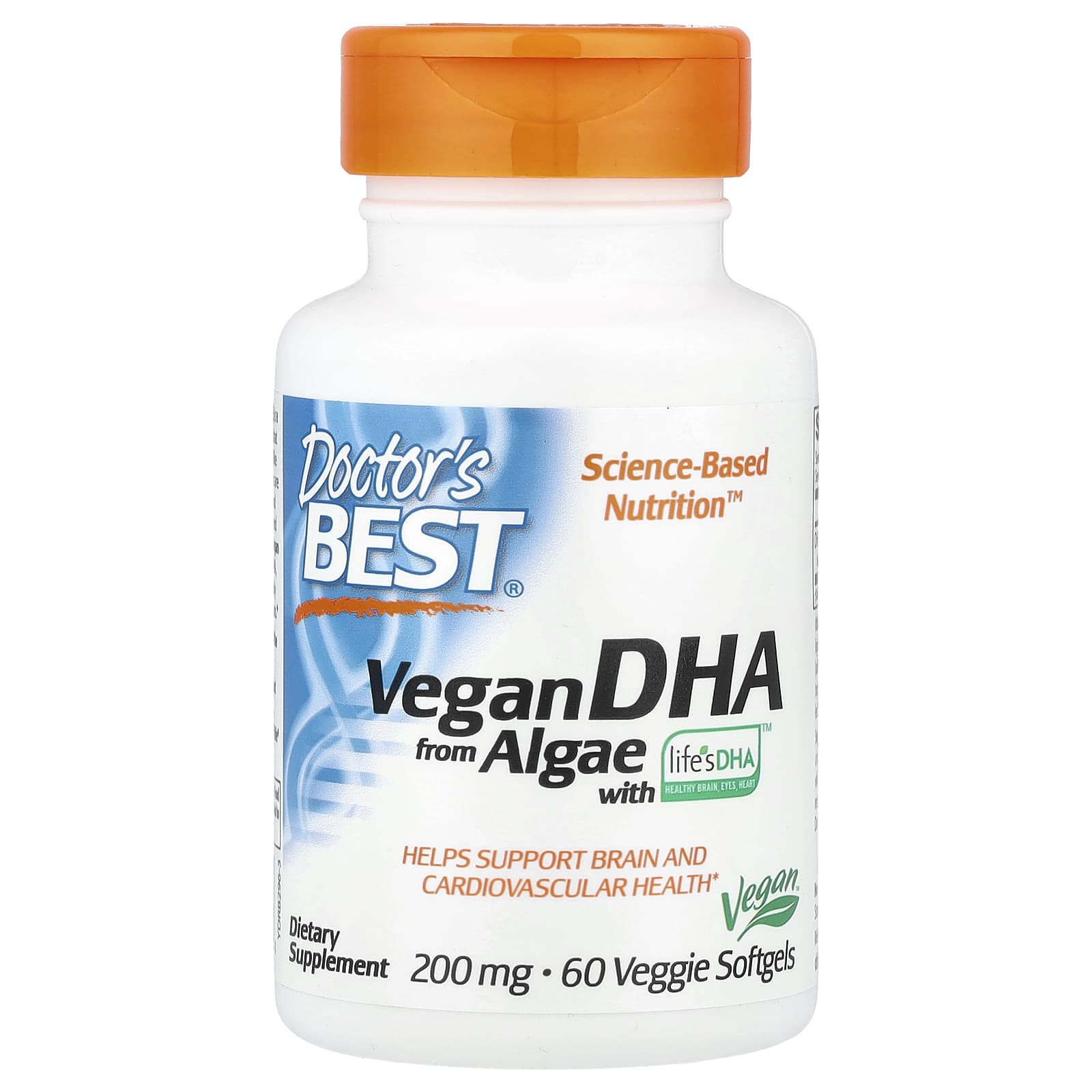 DHA Doctor's Best Vegan from Algae with Life's™ 60 Veggie, 200 мг, мягкие капсулы