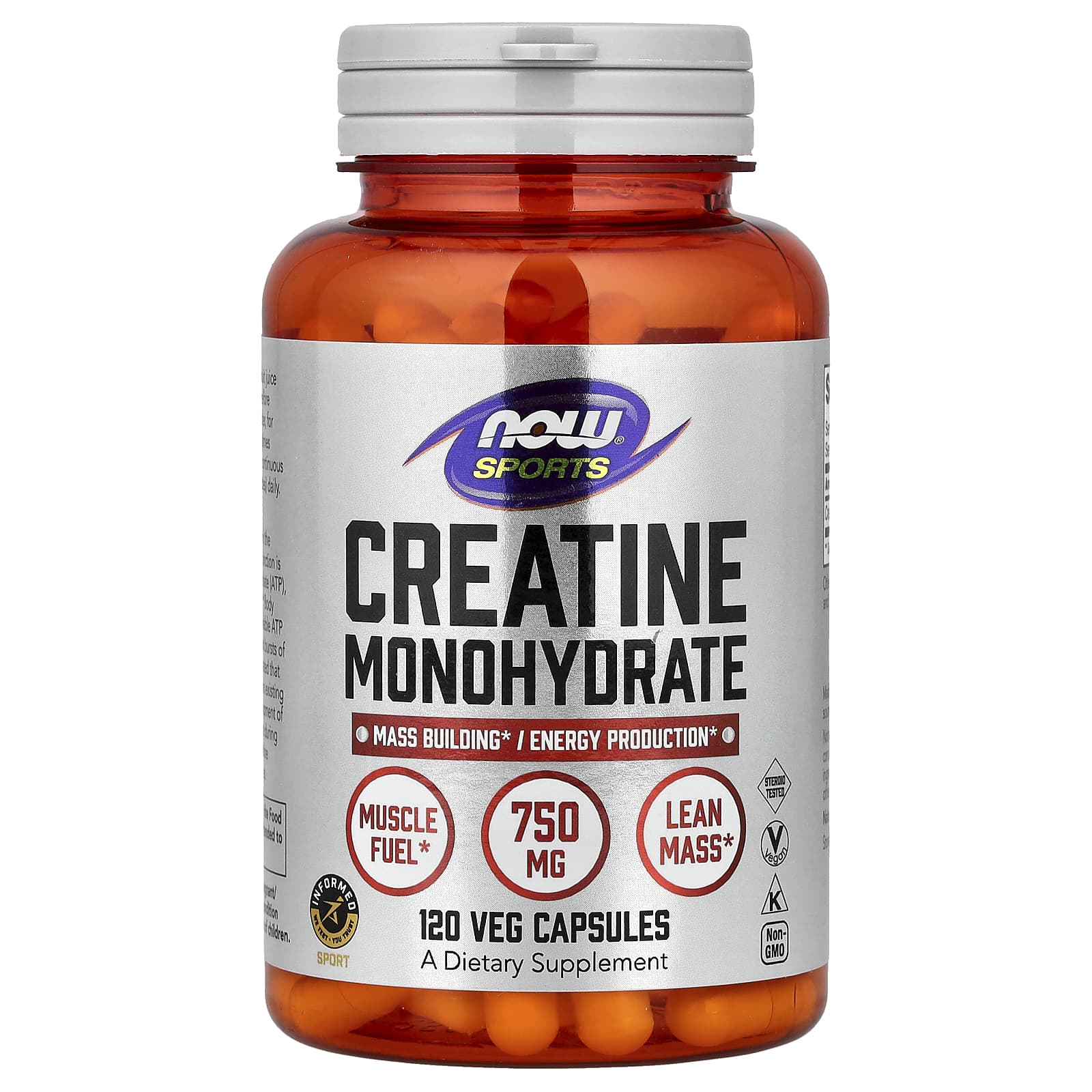 Креатин моногидрат NOW Foods Sports, 0.75 г, 120 растительных капсул