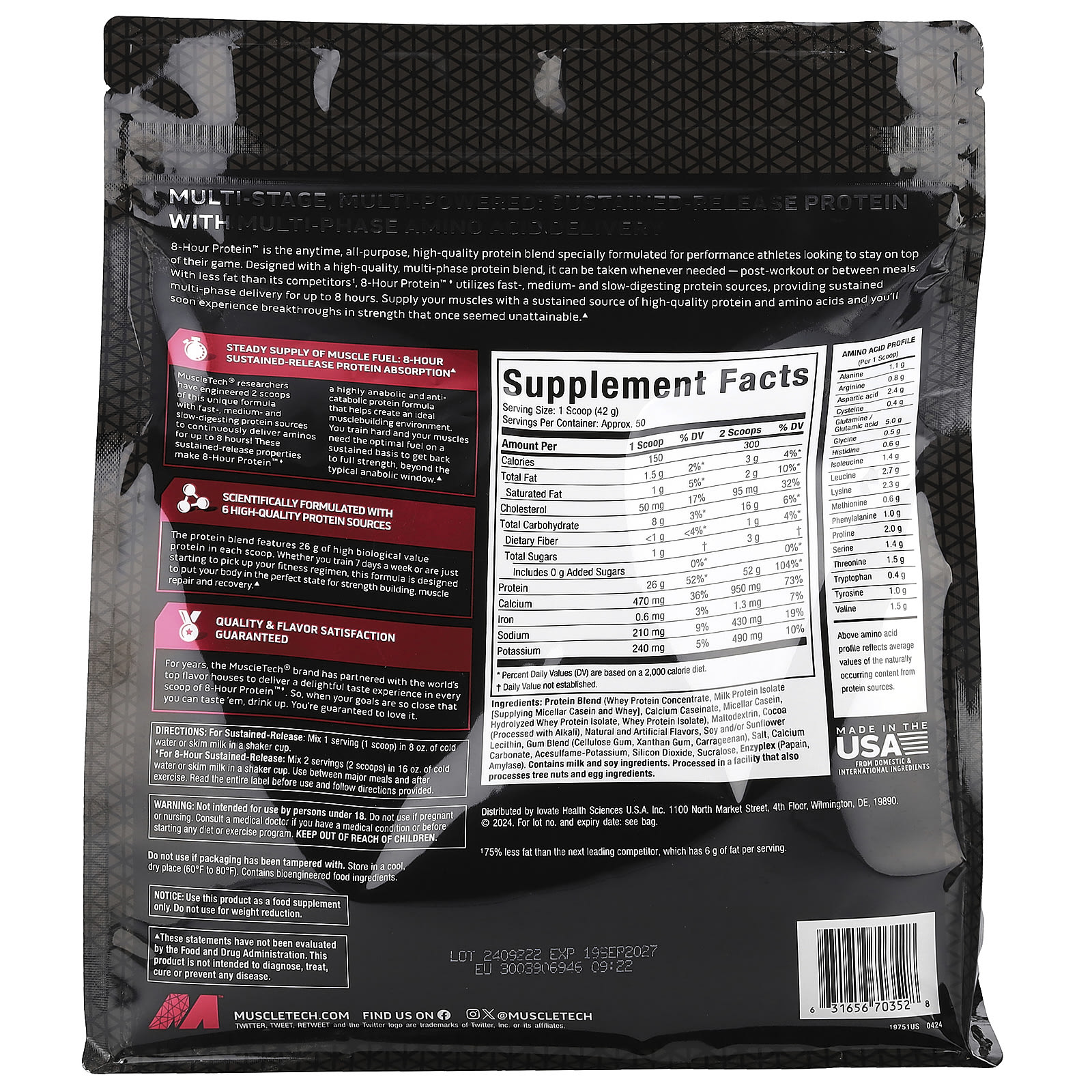Шоколад MuscleTech Platinum 8-Hour Protein™ Milk, 2.09 кг — фото 2
