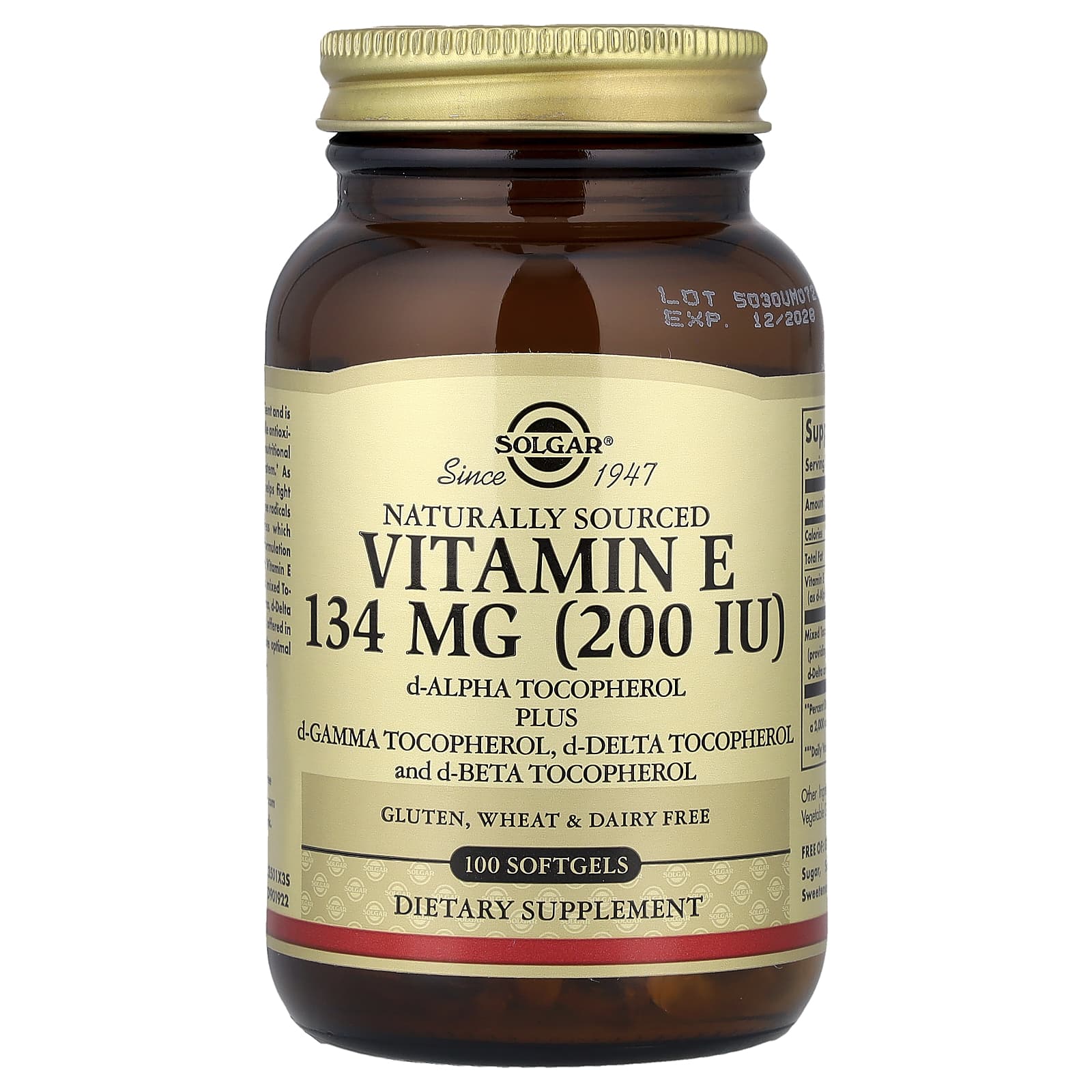 Витамин E Solgar Naturally Sourced, 100 мягких капсул