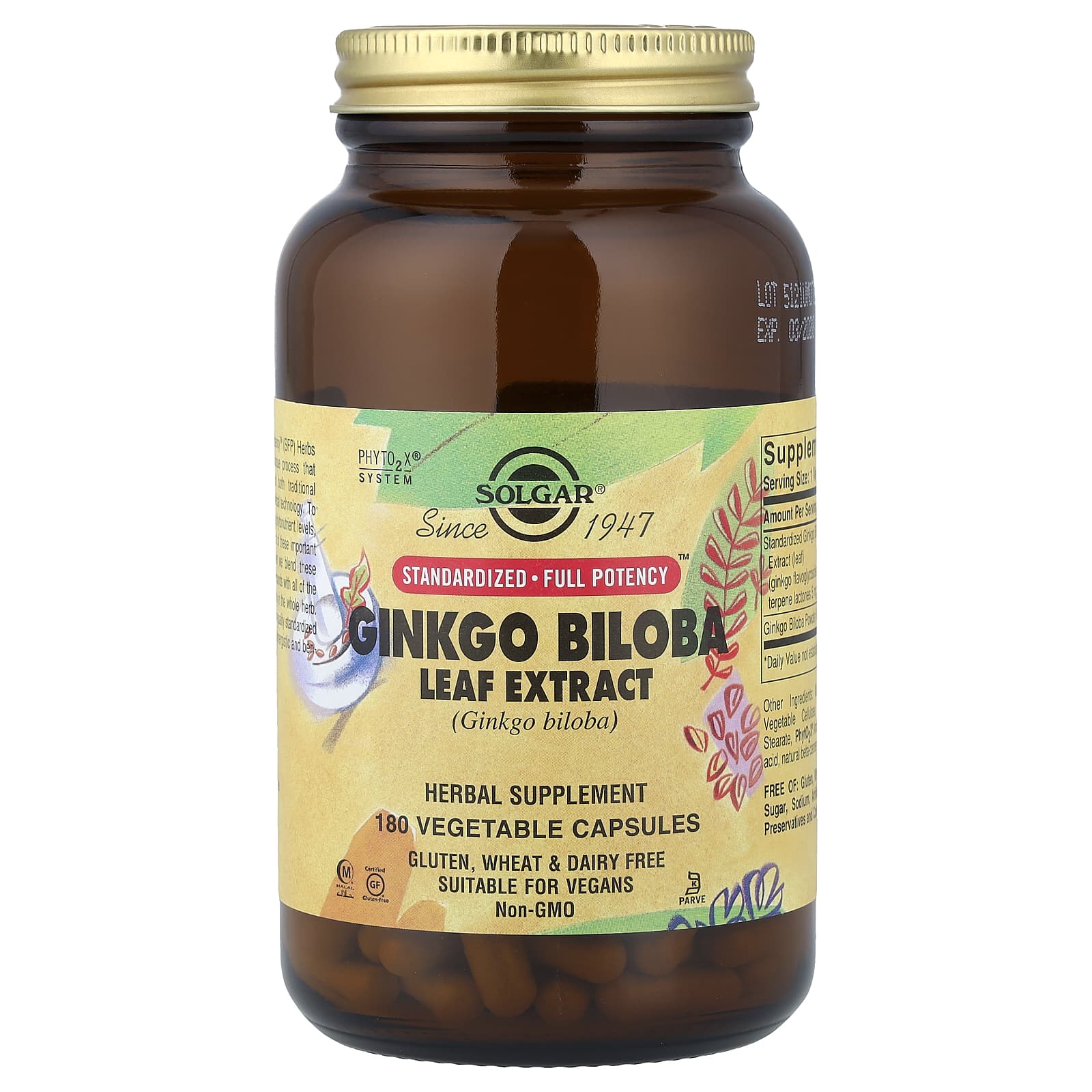 Гинкго билоба Solgar Leaf Extract, 180 растительных капсул