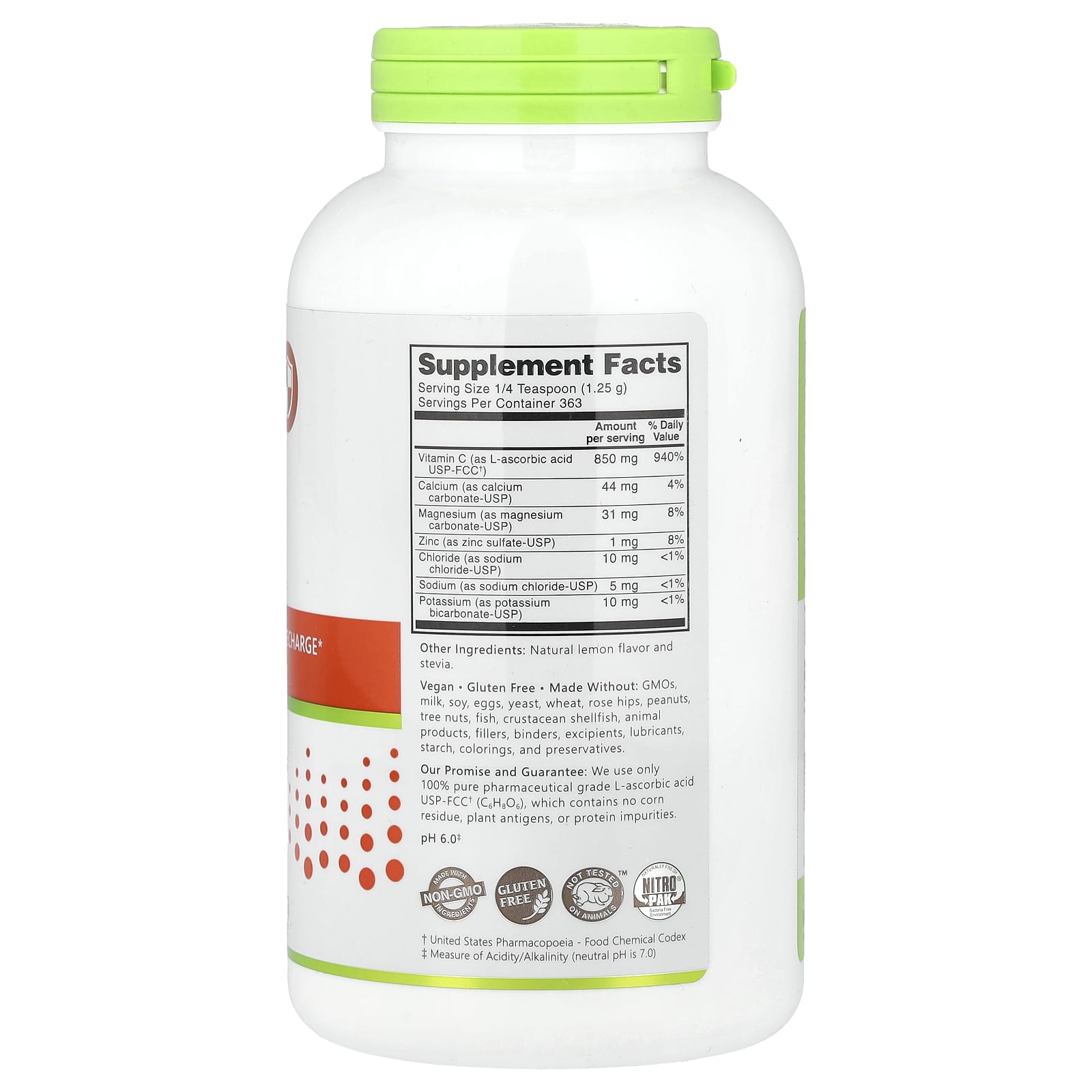Порошок NutriBiotic Immunity, вкус Lemon Electro-C Powder, 454 г — фото 2