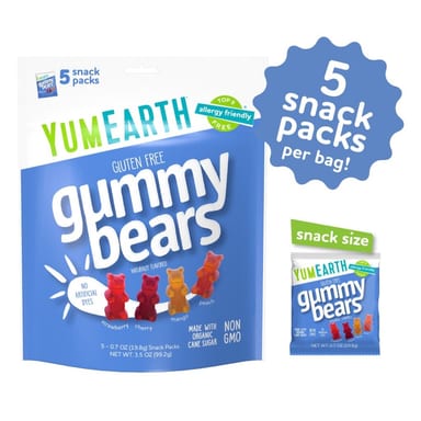 Снек YumEarth Gummy Bears Strawberry Cherry Mango 5 Packs, вкус Peach, 19.8 г, жевательные пастилки