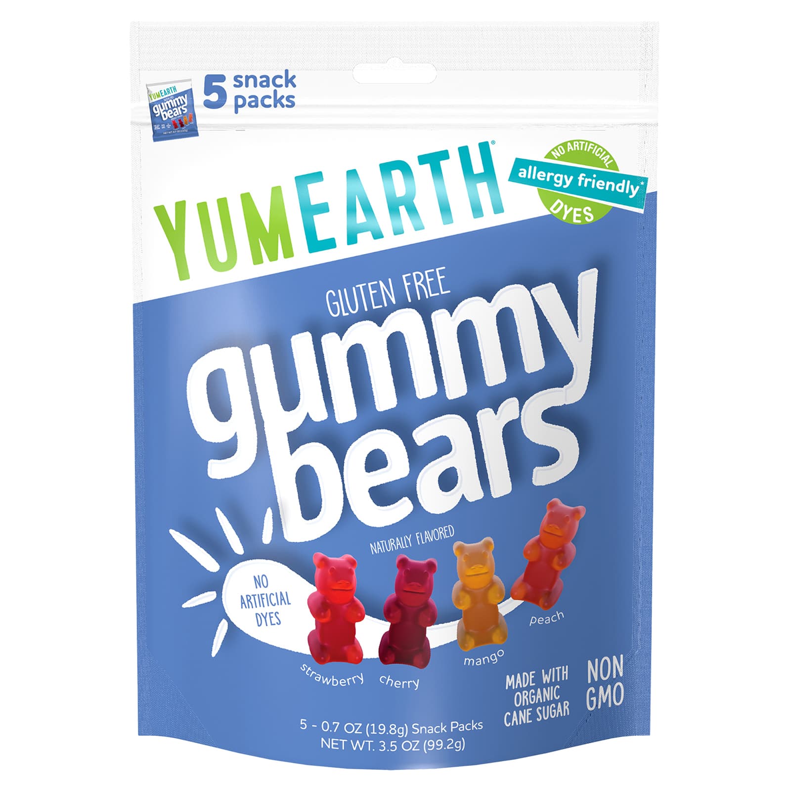 Снек YumEarth Gummy Bears Strawberry Cherry Mango 5 Packs, вкус Peach, 19.8 г, жевательные пастилки — фото 8