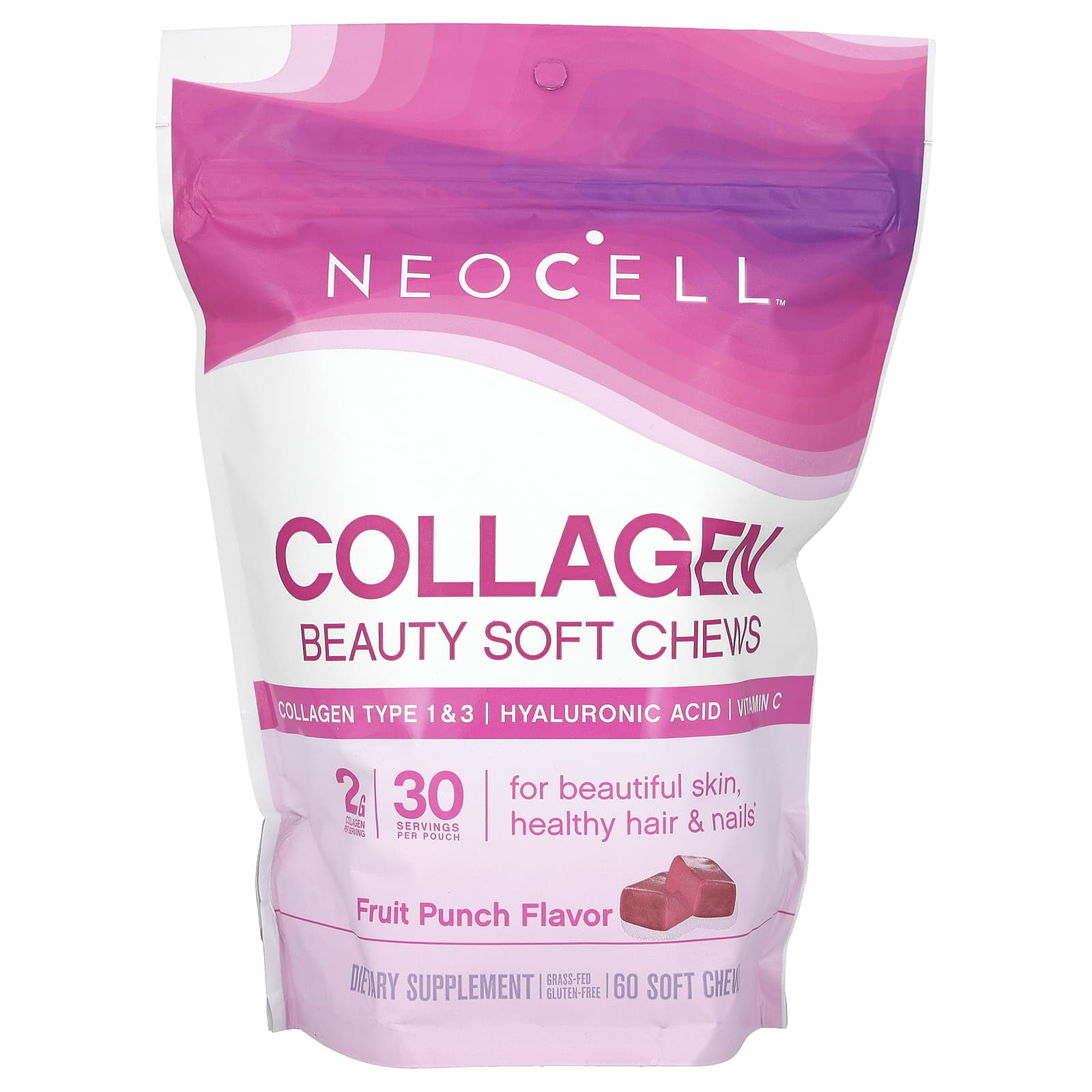 Коллаген NeoCell Beauty Soft Chews Fruit Punch 60 Soft Chews, жевательные добавки